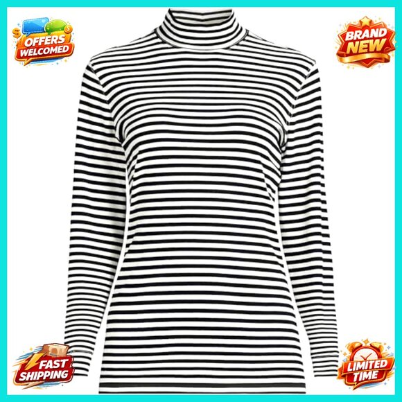 Relaxed Fit Cotton Mock Turtleneck Long Sleeve Top Women's T-Shirt - Picture 3 of 3